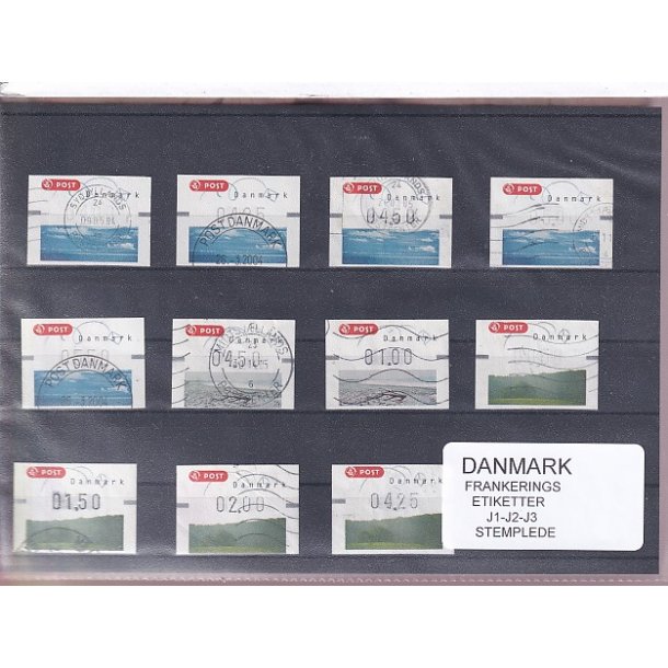 Danmark - Frankeringsetiketter J1 - J2 - J 3 - 11 Stk. Stemplede 