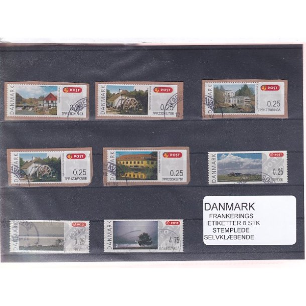 Danmark - Frankeringsetiketter - 8 Stk. Stemplede - Selvklbende