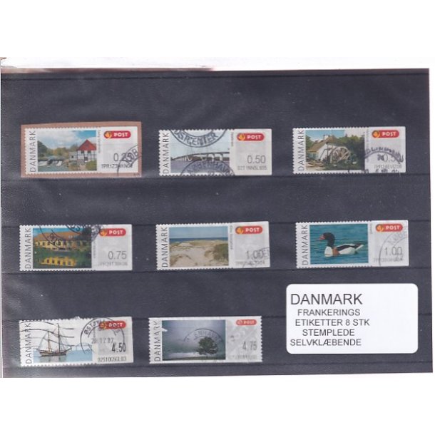 Danmark - Frankeringsetiketter - 8 Stk. Stemplede - Selvklbende