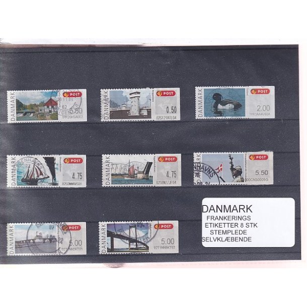 Danmark - Frankeringsetiketter - 8 Stk. Stemplede - Selvklbende