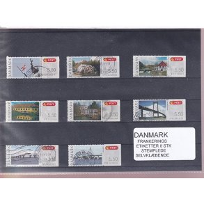 Danmark - Frankeringsetiketter - 8 Stk. Stemplede - Selvklbende
