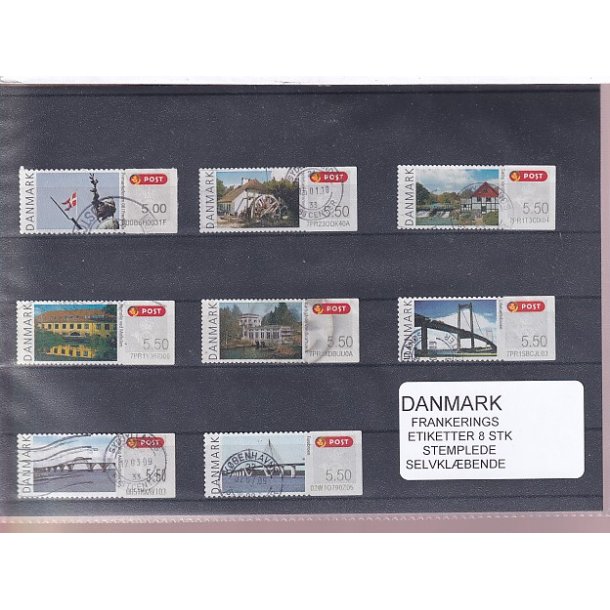 Danmark - Frankeringsetiketter - 8 Stk. Stemplede - Selvklbende