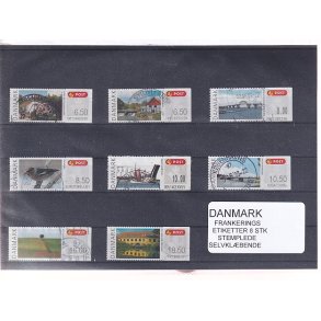 Danmark - Frankeringsetiketter - 8 Stk. Stemplede - Selvklbende