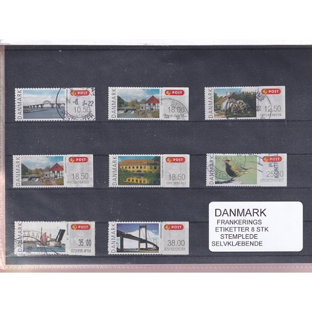 Danmark - Frankeringsetiketter - 8 Stk. Stemplede - Selvklbende