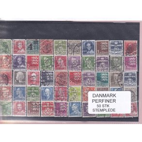 Danmark Perfiner 50 stk. Stemplet/Ustemplet