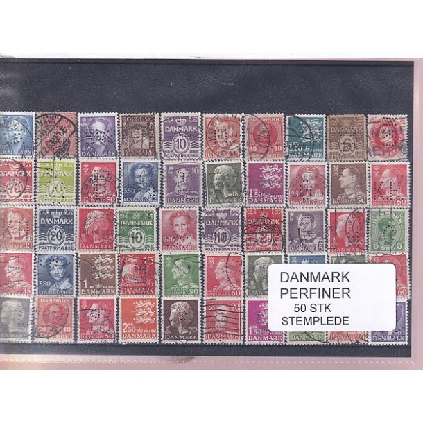 Danmark Perfiner 50 stk. Stemplet/Ustemplet