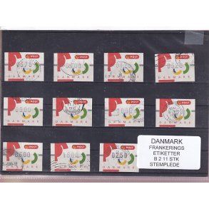 Danmark - Frankeringsetiketter  B 2 - 11 Stk. Stemplede 
