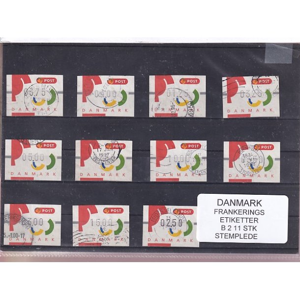 Danmark - Frankeringsetiketter  B 2 - 11 Stk. Stemplede 