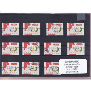 Danmark - Frankeringsetiketter  B 2 - 11 Stk. Stemplede 