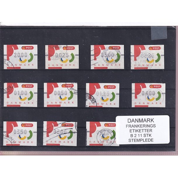 Danmark - Frankeringsetiketter  B 2 - 11 Stk. Stemplede 