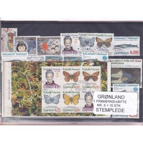 Grnland - Frimrkehfte NR. 5 + 15 Stk. Stemplede