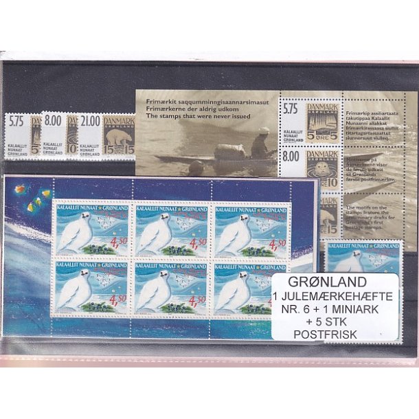 Grnland - Julemrkehfte Nr. 6 + 1 Miniark + 5 Stk. - Postfrisk