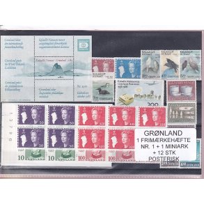 Grnland - Frimrkehfte NR. 1 + 1 Miniark +12 Stk. - Postfrisk