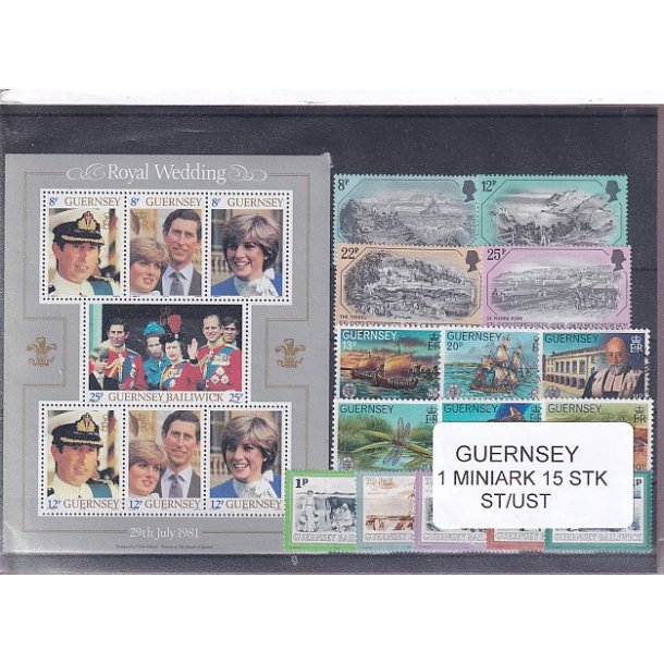 Guernsey - 1 Miniark - 15 Stk. Stemplet/ustemplet