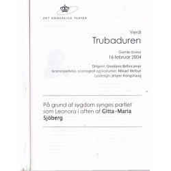 Trubaduren - Opera 2004  - Det Kongelige Teater - Program A5 - Pn