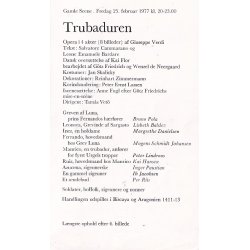 Trubaduren - Opera 1977 - Det Kongelige Teater - Program A5 - Pn