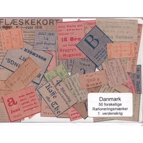 Danmark Rationeringsmrker 1. Verdens Krig 50 Stk.