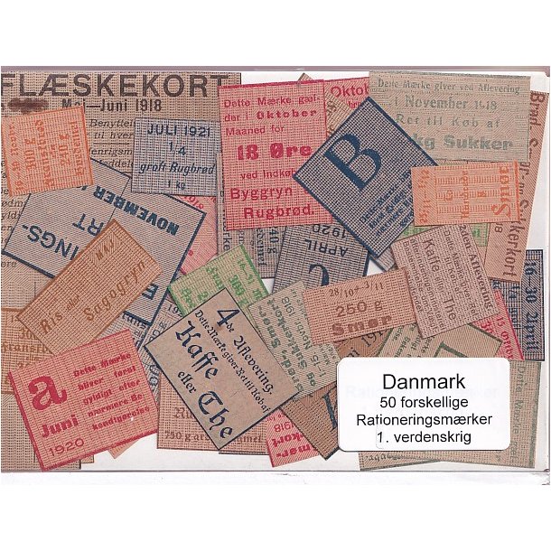 Danmark Rationeringsmrker 1. Verdens Krig 50 Stk.