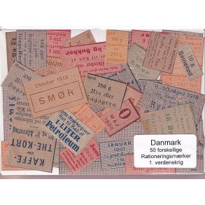 Danmark Rationeringsmrker 1. Verdens Krig 50 Stk.