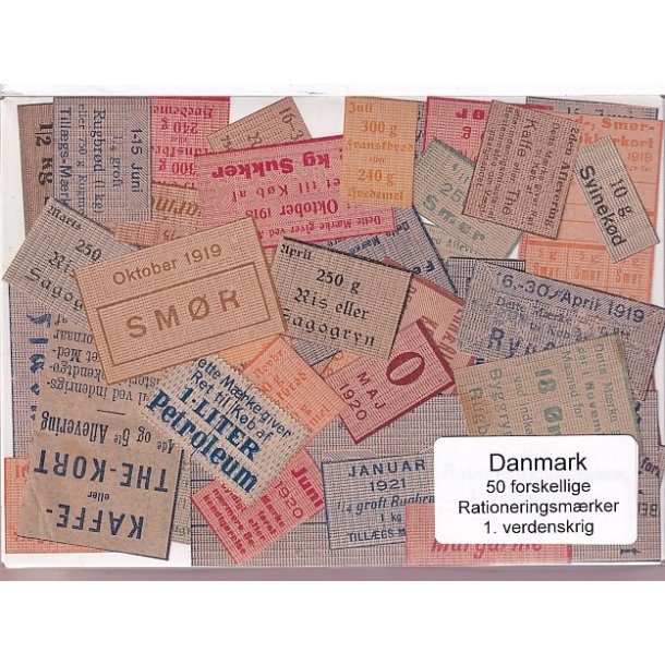 Danmark Rationeringsmrker 1. Verdens Krig 50 Stk.