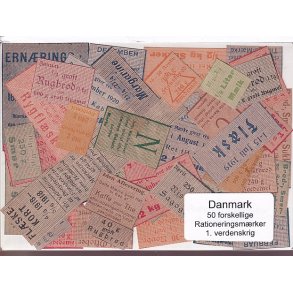 Danmark Rationeringsmrker 1. Verdens Krig 50 Stk.