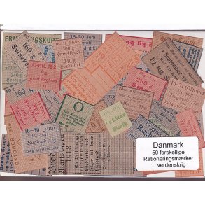 Danmark Rationeringsmrker 1. Verdens Krig 50 Stk.