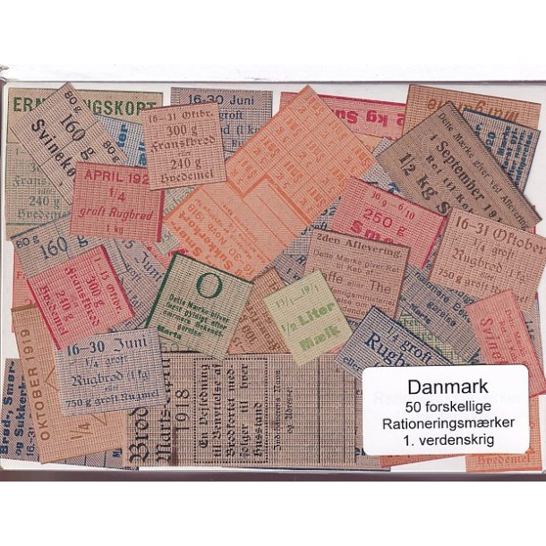 Danmark Rationeringsmrker 1. Verdens Krig 50 Stk.