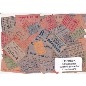 Danmark Rationeringsmrker 1. Verdens Krig 50 Stk.