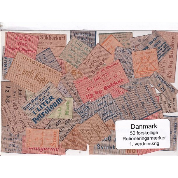 Danmark Rationeringsmrker 1. Verdens Krig 50 Stk.