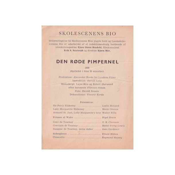 Den Rde Pimpernel - Skolecenens Bio - A5 - Pn
