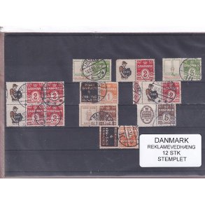Danmark - Reklamevedhng 12 Stk. Stemplet