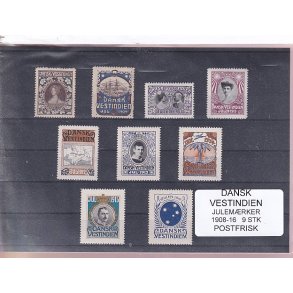 Dansk Vestindien - Julemrker 1908 - 16 - 9 stk. - Postfrisk