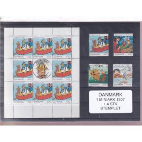 Danmark - Miniark 1307  + enkeltmrker - Stemplet