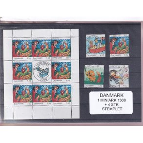 Danmark - Miniark 1308  + enkeltmrker - Stemplet