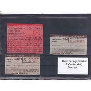 Rationeringsmrker - 2. Verdenskrig - Sverige