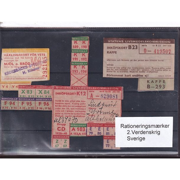 Rationeringsmrker - 2. Verdenskrig - Sverige