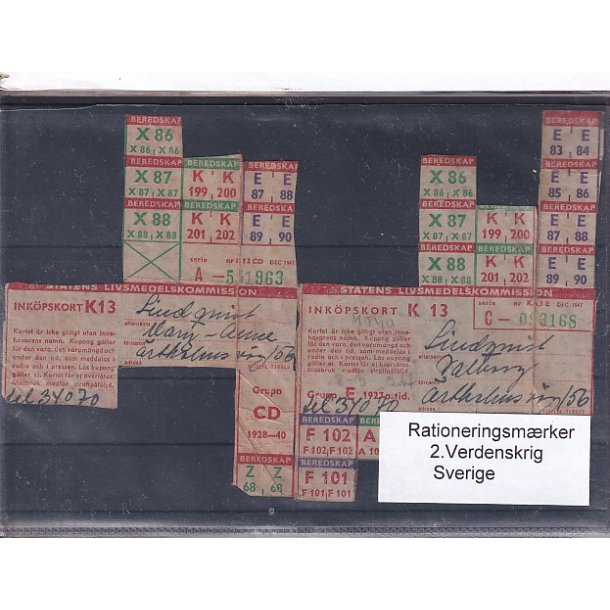 Rationeringsmrker - 2. Verdenskrig - Sverige