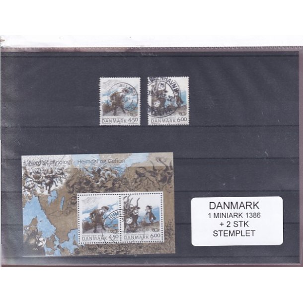 Danmark - Miniark 1386  + enkeltmrker - Stemplet