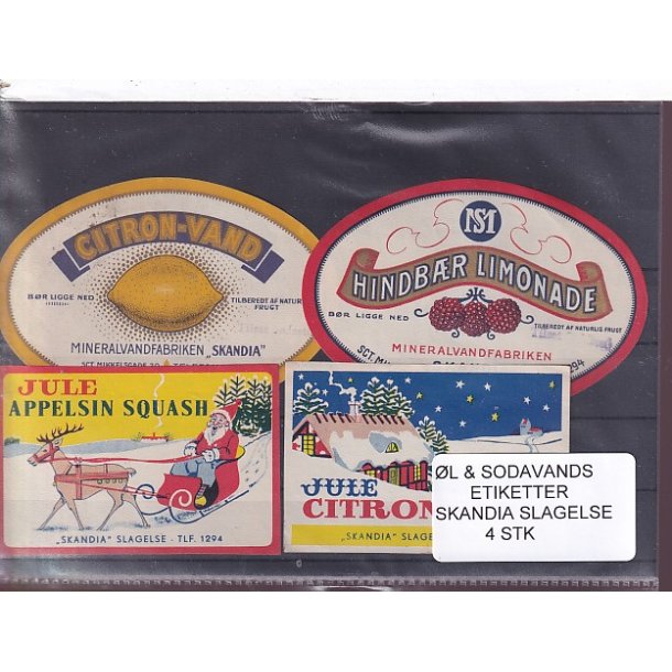�l og Sodavands Etiketter - Skandia - Slagelse - 4 Stk.