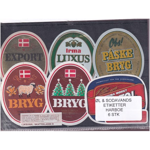 �l og Sodavands Etiketter - Harboe (Irma) - 6 Stk.