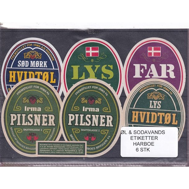 �l og Sodavands Etiketter - Harboe (Irma) - 6 Stk.