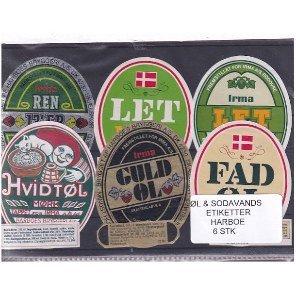 �l og Sodavands Etiketter - Harboe (Irma) - 6 Stk.