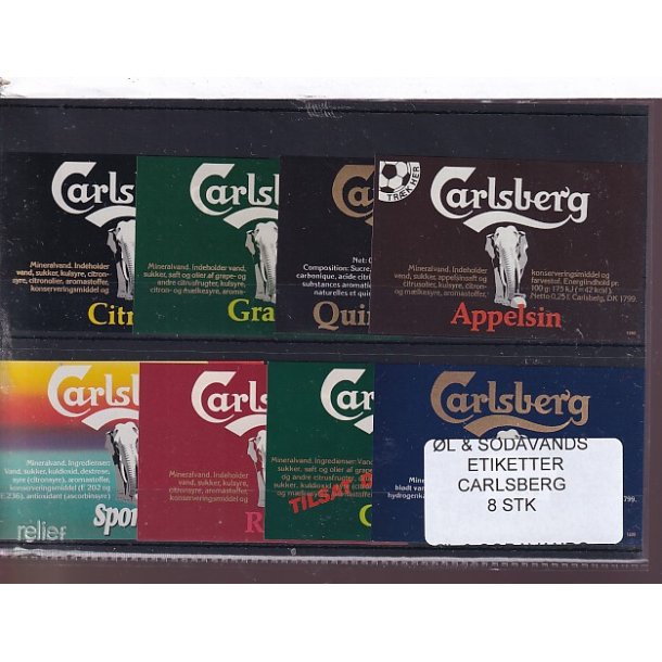 �l og Sodavands Etiketter - Carlsberg - 8 Stk.