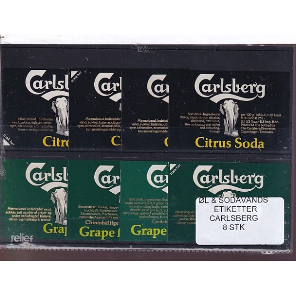 �l og Sodavands Etiketter - Carlsberg - 8 Stk.