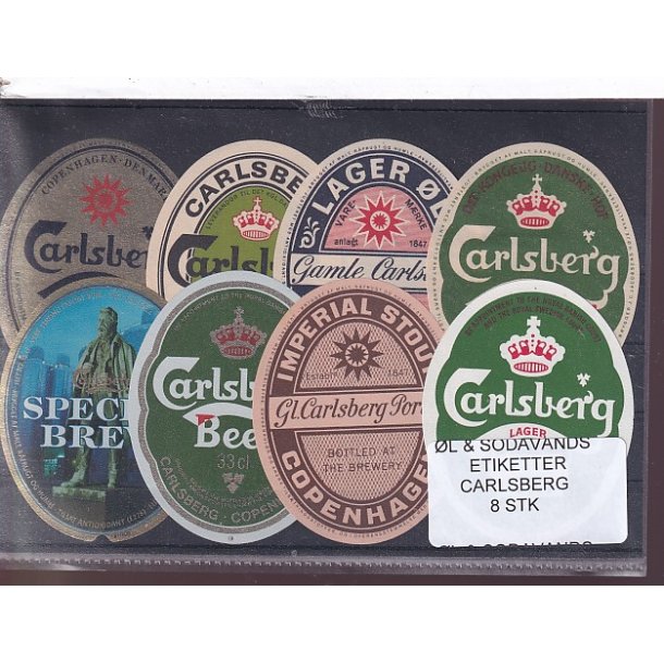 �l og Sodavands Etiketter - Carlsberg - 8 Stk.