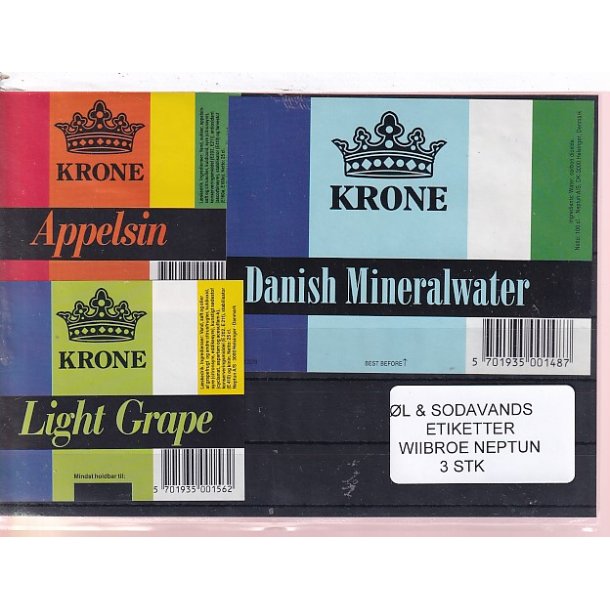 �l og Sodavands Etiketter - Wiibroe Neptun - 3 Stk.