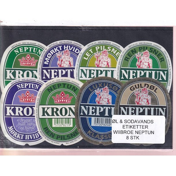 �l og Sodavands Etiketter - Wiibroe Neptun - 8 Stk.
