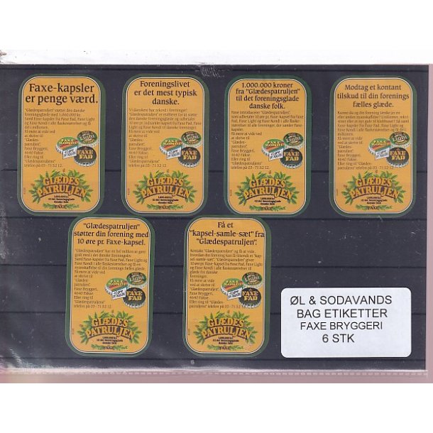 �l og Sodavands Bag Etiketter - Faxe Bryggeri - 6 Stk.