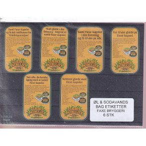 �l og Sodavands Bag Etiketter - Faxe Bryggeri - 6 Stk.