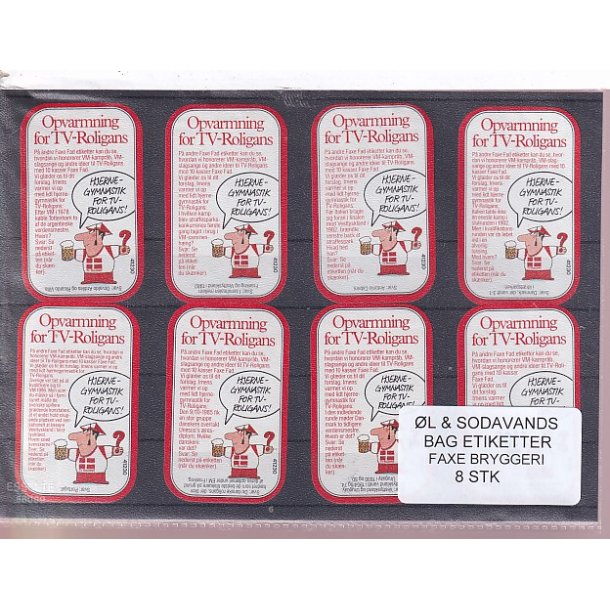  �l og Sodavands Bag Etiketter - Faxe Bryggeri - 8 Stk.